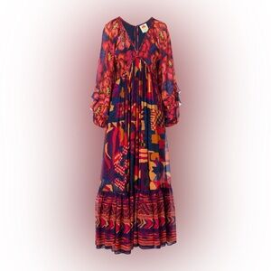 FRAM RIO BLUE ABSTRACT PATCHES MAXI DRESS  MIX PRINT
